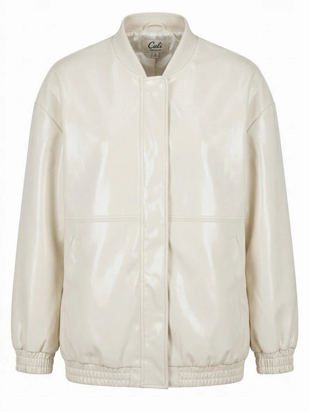 Maeve Faux Leather Bomber Jacket in White Size Large